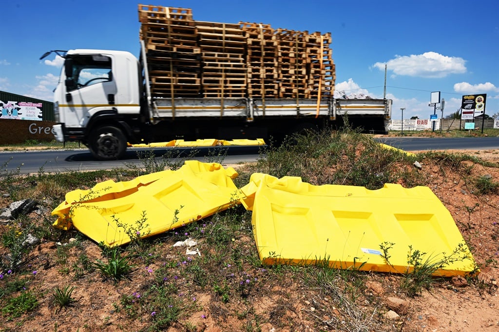 Yellow plastic roadblocks have been abandoned and de abandoned