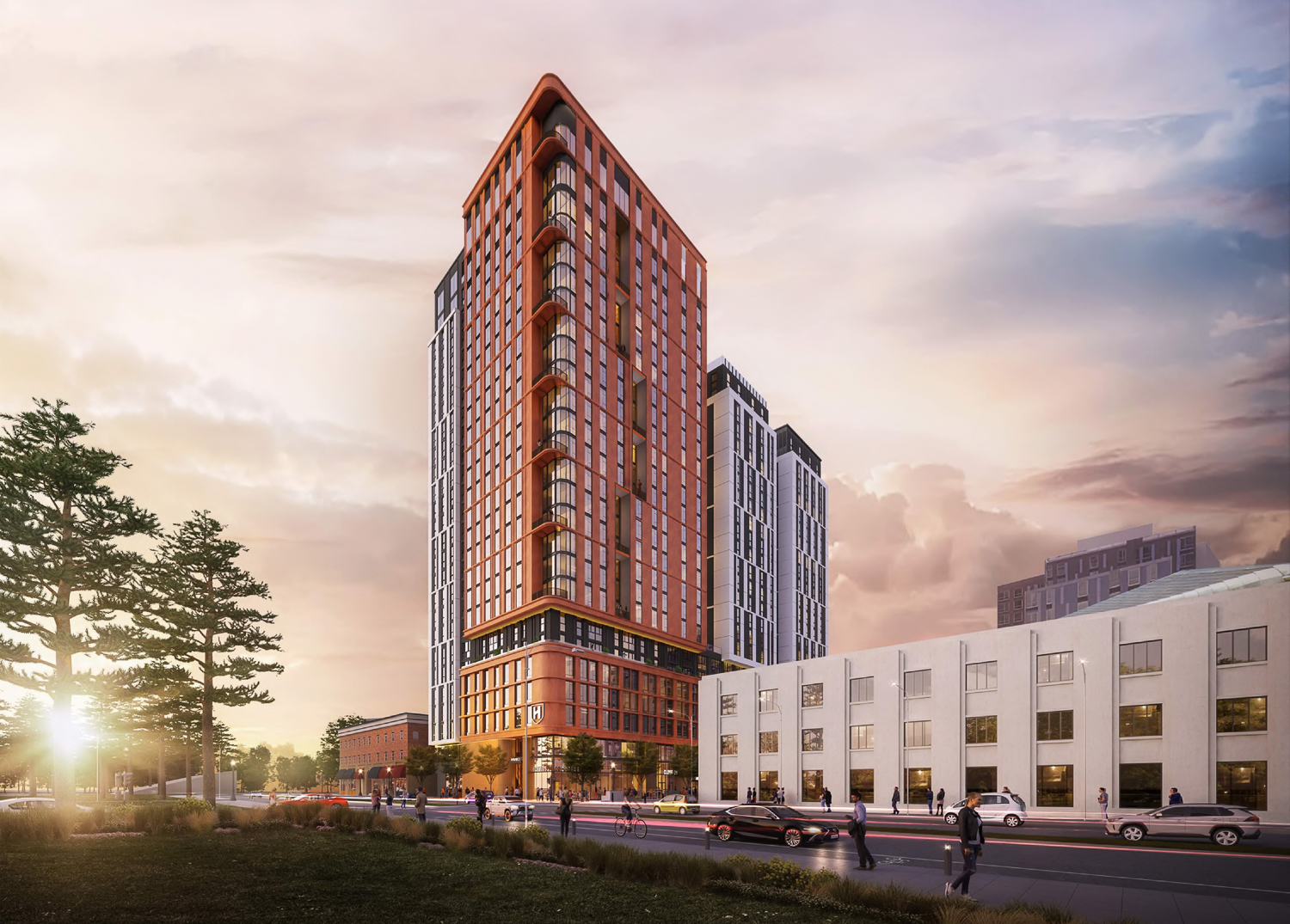 View of the hub at 2128 Oxford Street from the UC Berkeley campus, rendered by DLR Group