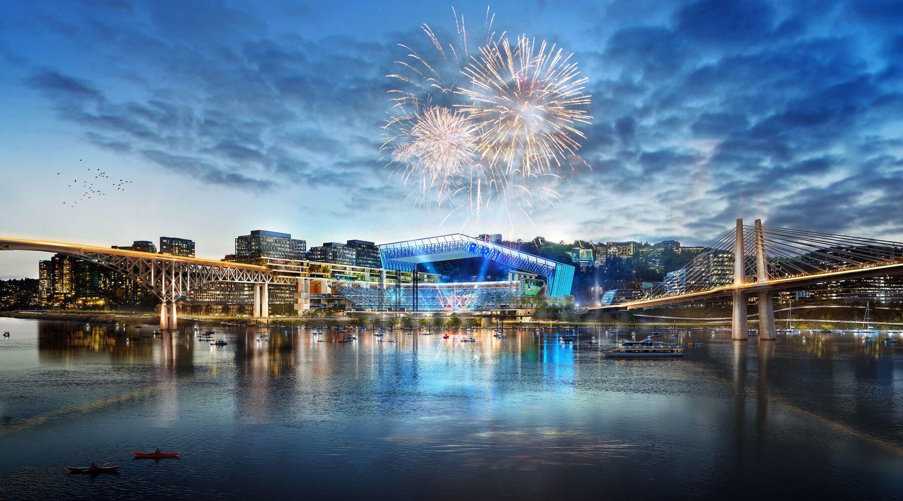 Representation of the proposed Portland baseball stage at night