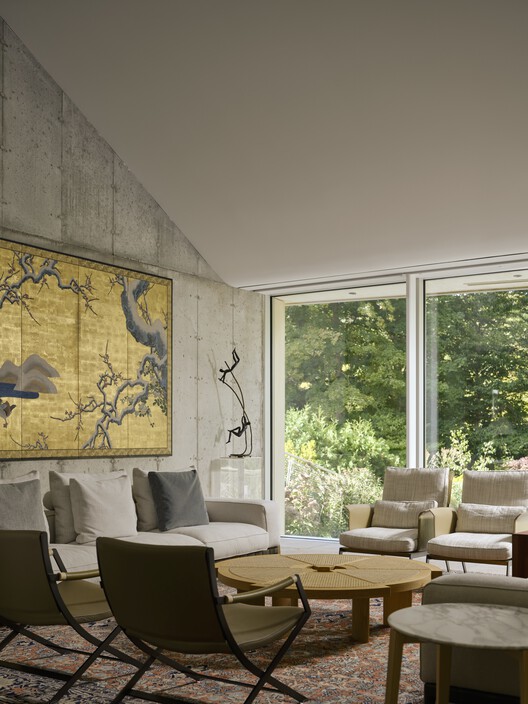West Don Ravine Passive House / Poiesis Architecture - Interior photography, living room, wood, chair, table, lighting
