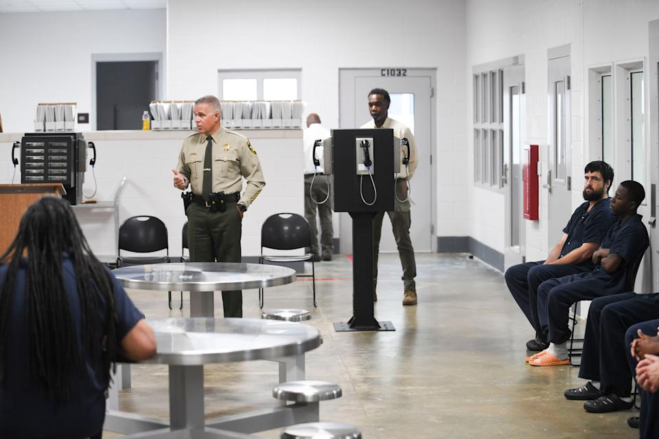 Sheriff Julian Wiser speaks when inmates on Tuesday, May 13, 2025, received her Osha certification in Madison County prison.
