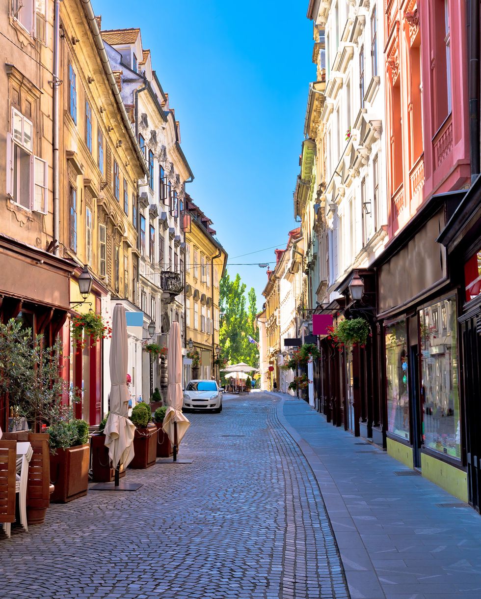 Old Ljubljana Cobbled Street View