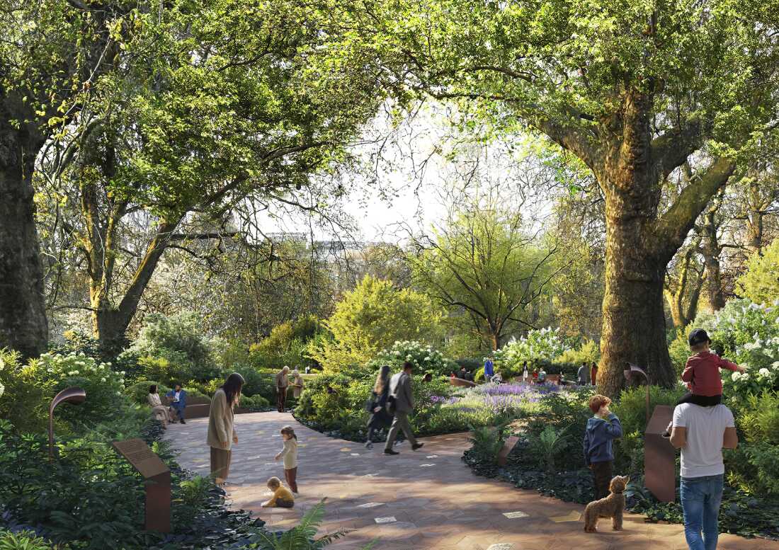 The design concept contains gardens that are dedicated to the Commonwealth and the communities of the United Kingdom - to create and come together spaces for reflection.