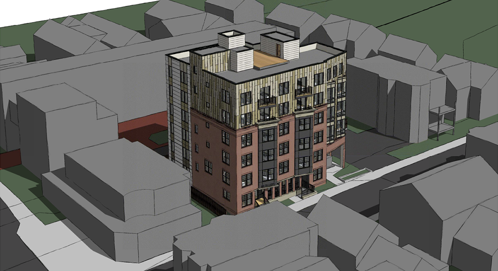 The six -story development in a historical neighborhood throws concerns for the residents along the Ellery Street