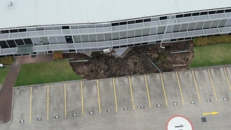 Drone vision shows Sinkloch under Sydney Building - Video