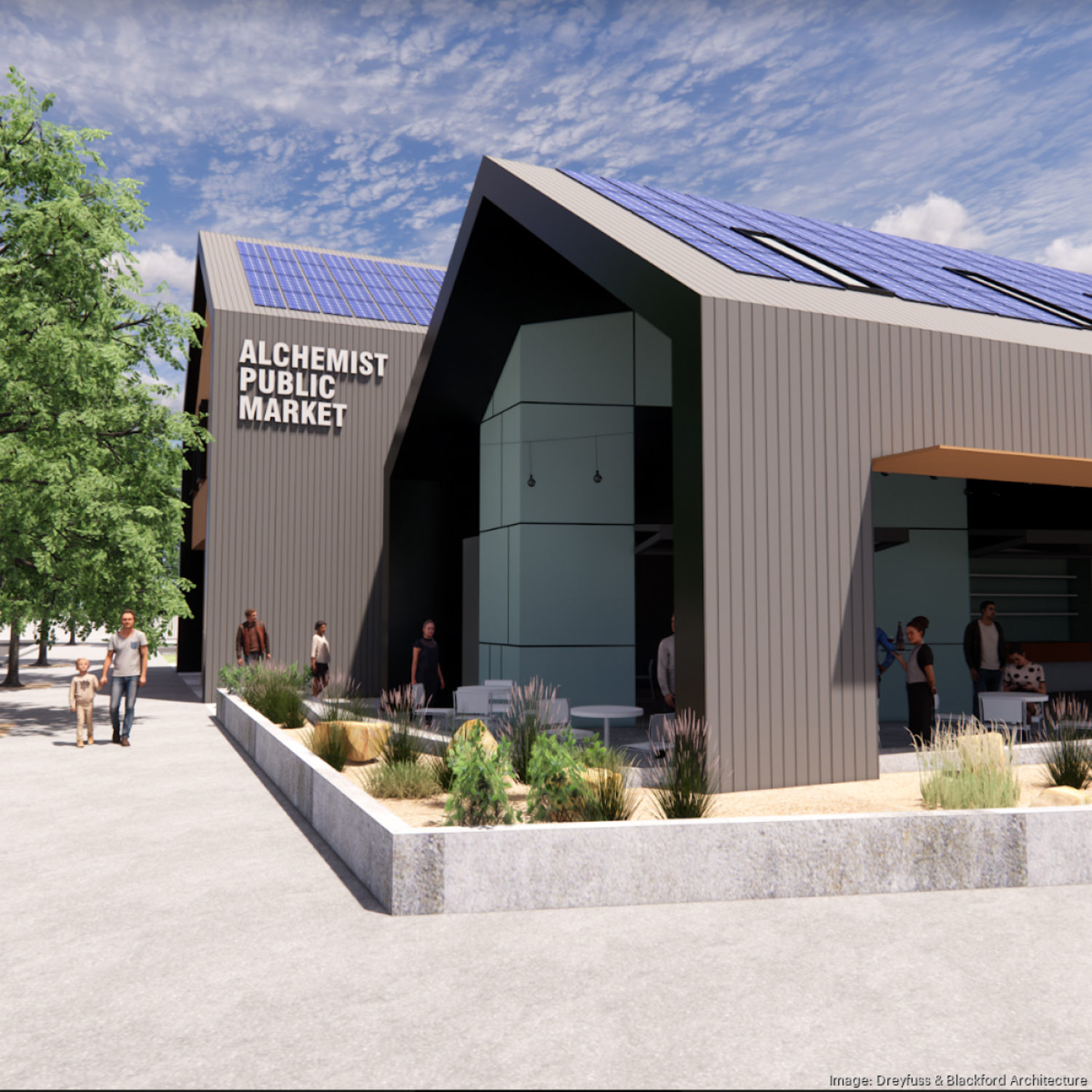 Alchemical public market, rendering from Dreyfuss + Blackford Architects
