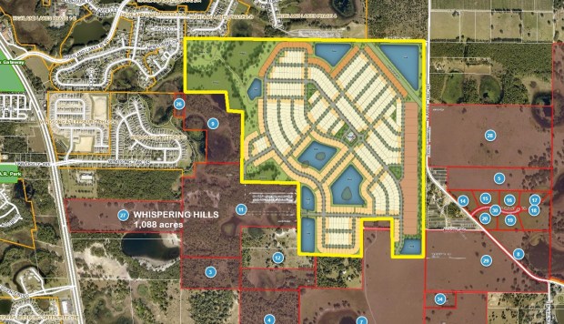 Richland Communities is looking for land use and amendments to zoning to enable up to 825 detached home many different sizes. The Silver Springs project Abuts Land was annexed and approved for the mixed use of the whispering hill in red. (Location plan of RVI planning + landscape architecture)
