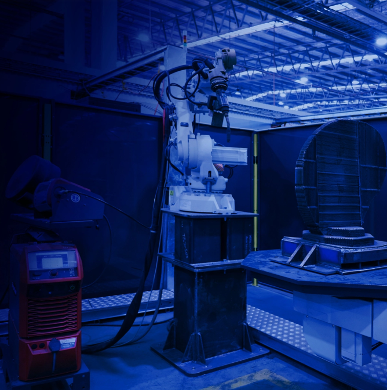 Inside of the AML3D Arcemy Industrial Metal 3D printer. Image about AML3D.