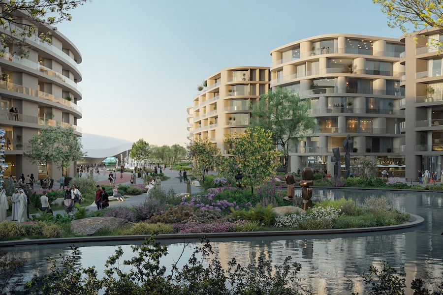 Khalid bin sultan city vae walkable sustainable city green flame urban oasis native plants waterway