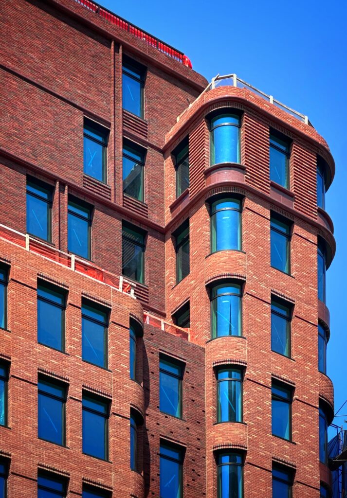 The brick facade of the village West is approaching the completion in the 525 Sechth Avenue in West Village, Manhattan