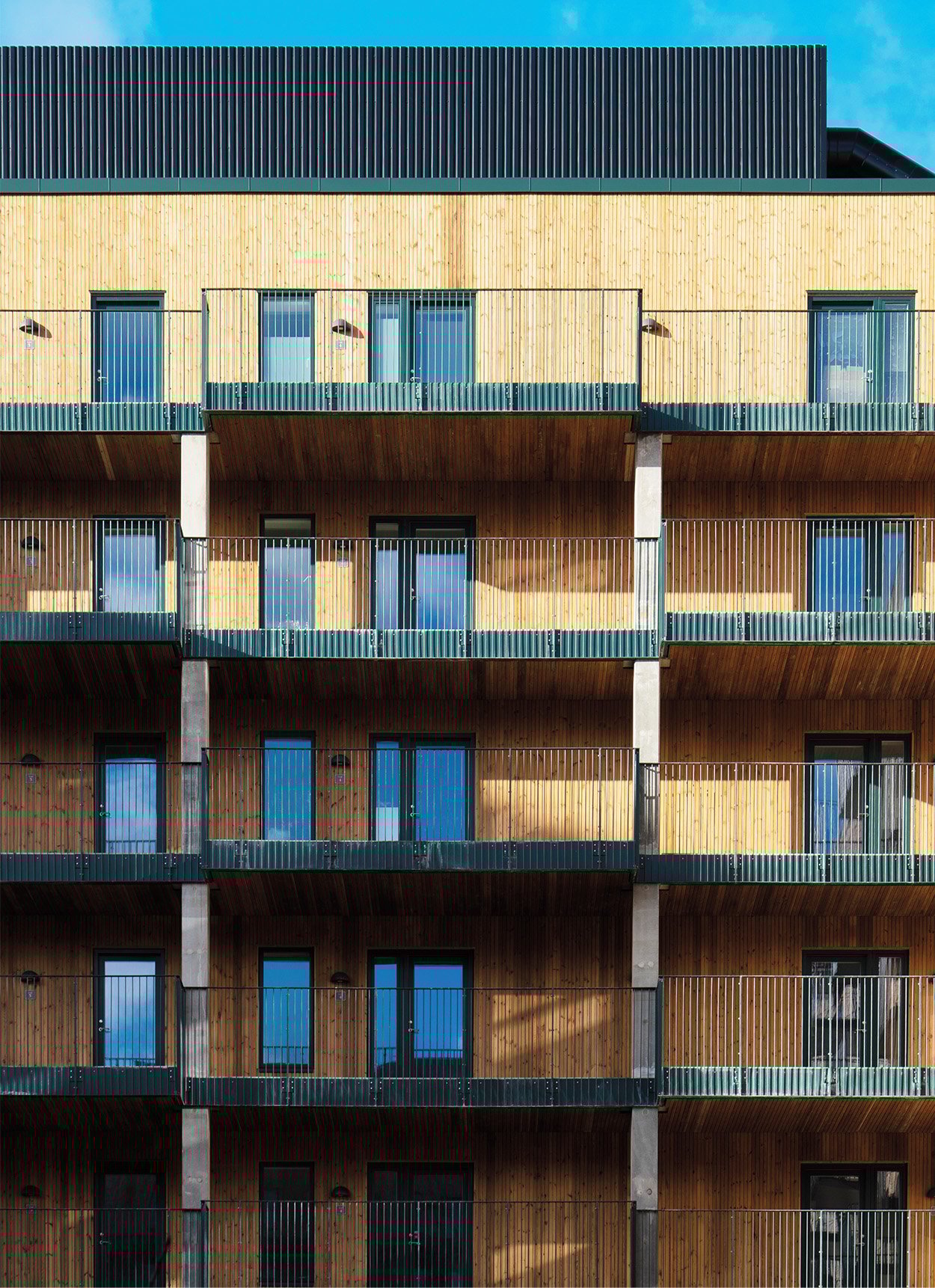 A appearance of a bamboo, such as light material from waste with several equidisting windows and doors. 