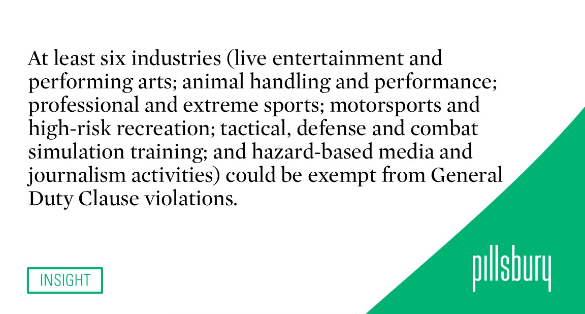 OSHA suggests eliminating the application of the general service clause to inherently risky professional activities