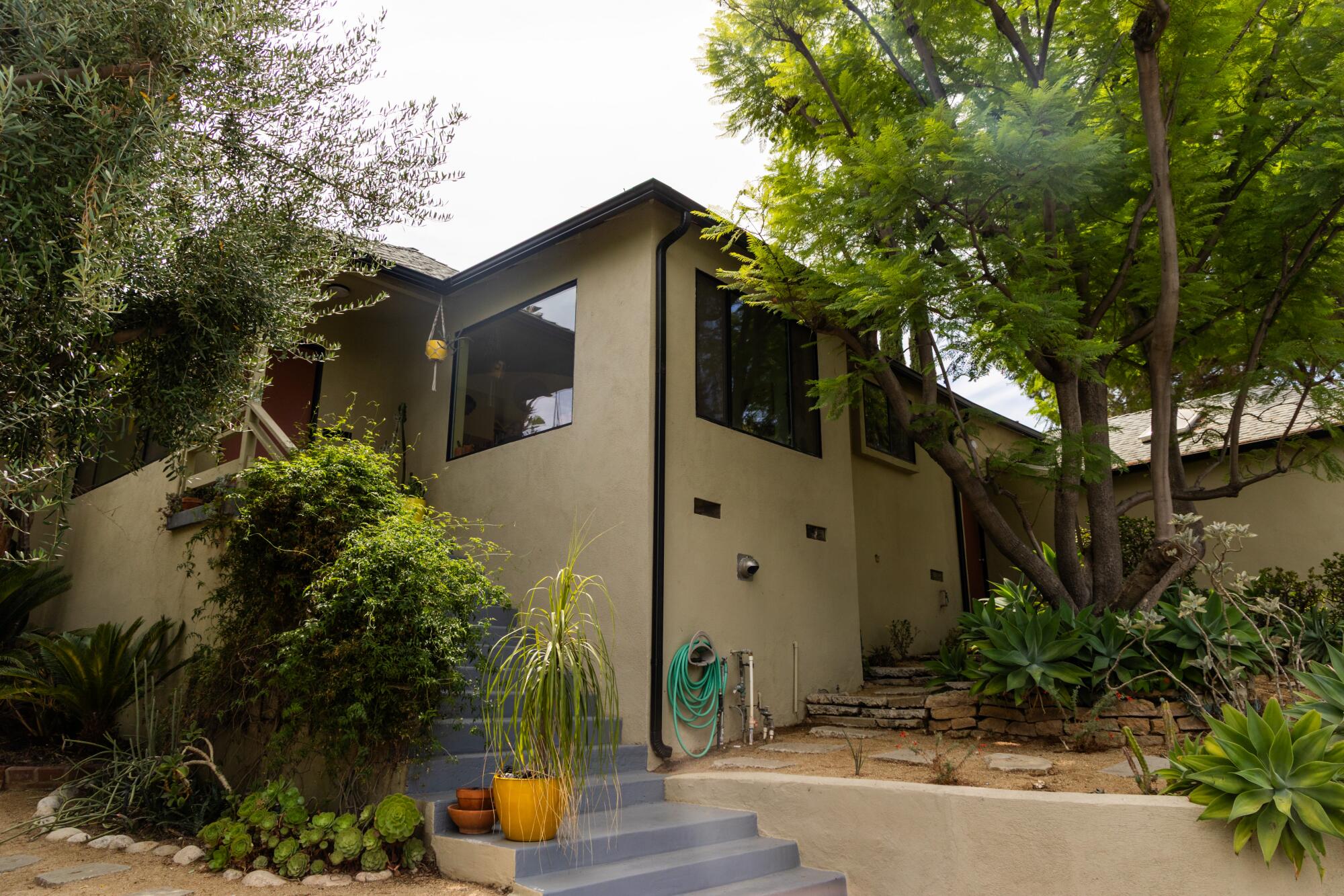 A traditional stucco bungalow in Los Angeles.