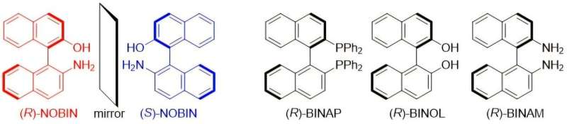 Representative axially chiral organic molecules: NOBIN, BINAP, BINOL, BINAM. Image credit: ACS Catalysis (2025). DOI: 10.1021/acscatal.5c05038 Pioneering green chemistry: Light and air combine to form key molecules for future medicines