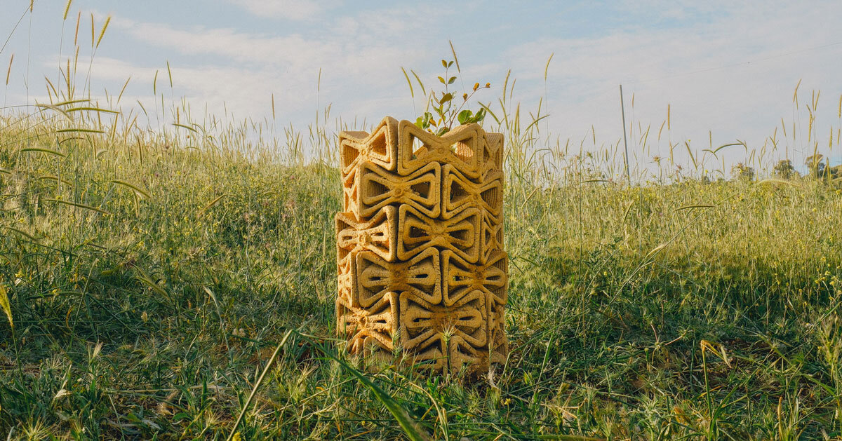 TreeSoil 3D printed earthen microclimate protection for tree seedlings