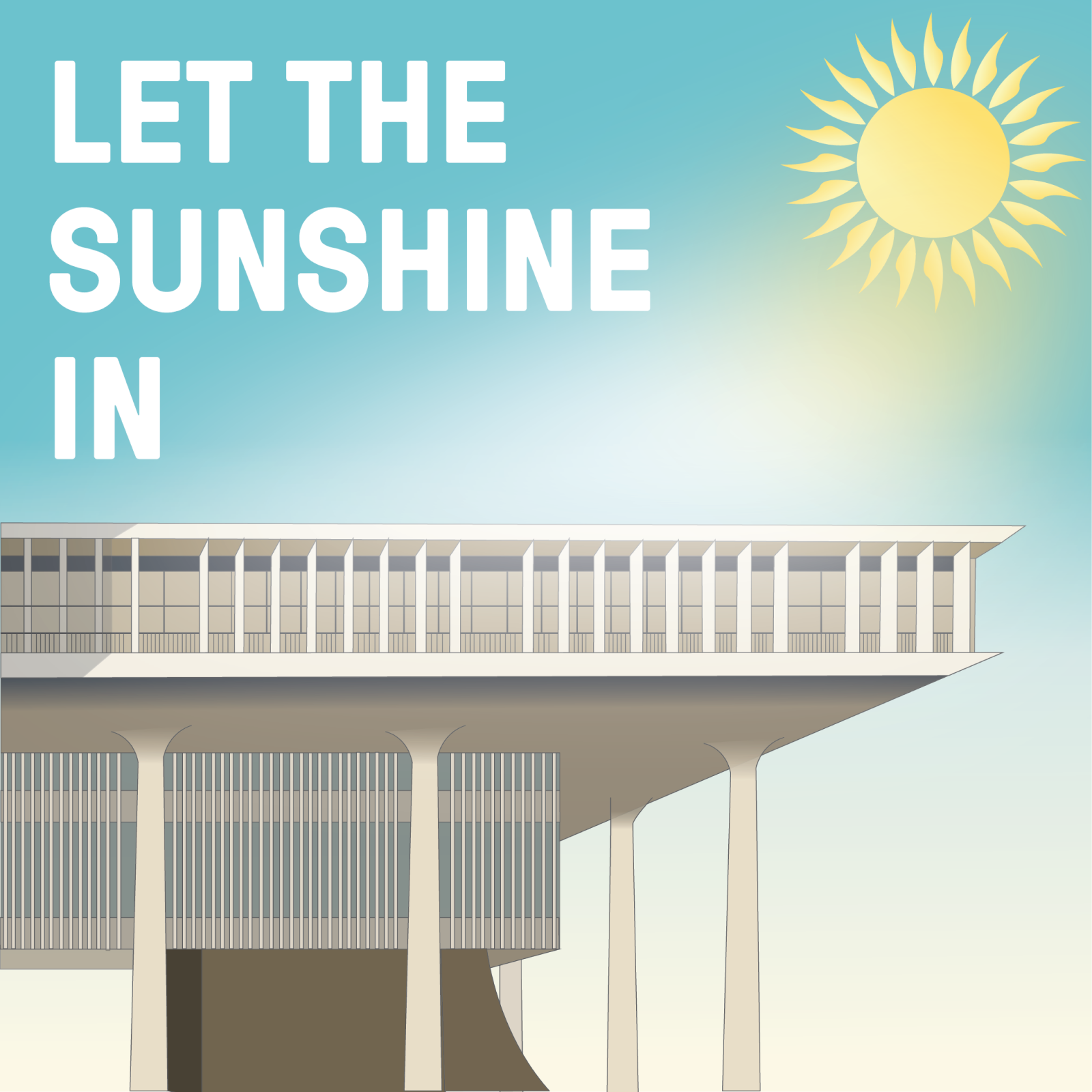 Illustration of the capital of Hawaii with the sun shining in the sky