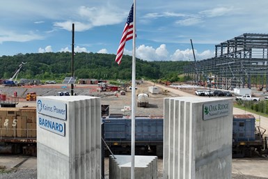 Concrete pillars on the demonstration site of the Hermes nuclear reactor